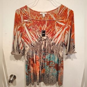 Boston Proper Colorful Floral Embellished Slinky Babydoll Top Sz M Y2K Party